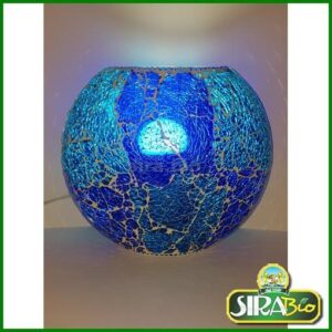 Lampada da tavolo in vetro mosaicata craquelè azzzura e blu lavorata a mano