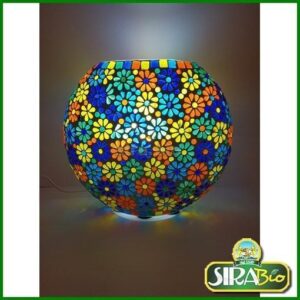 Lampada da tavolo in vetro mosaicata fiori muticolori lavorata a mano
